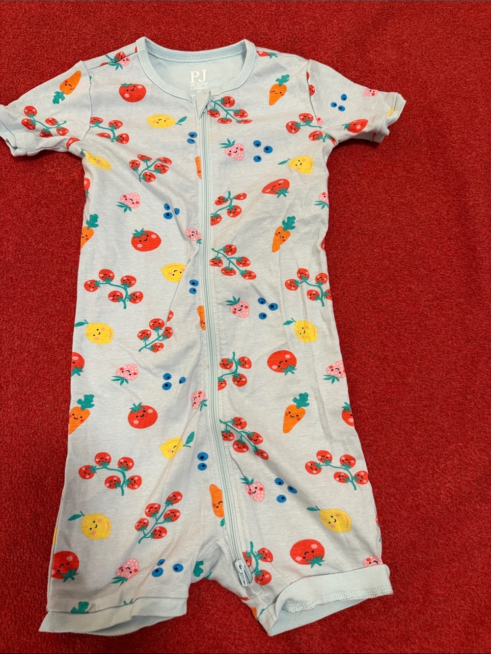 PJ Basics Light Blue Fruit & Veg Short-Sleeve One-Piece